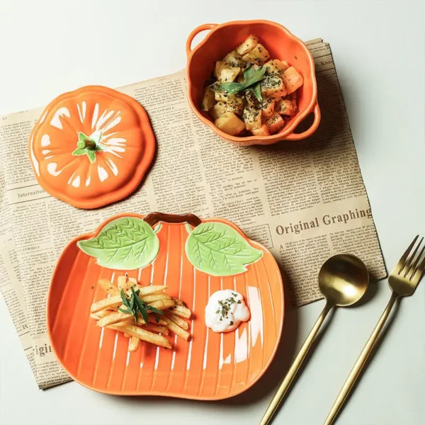 Creative Cute Pumpkin Steamed Egg Ceramic Bowl Household Stewed Cup with Lid Ceramic Double Ear Soup Bowl Rice Bowl - Image 3