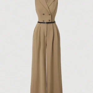 Plus Size 5XL VONDA Elegant Women Jumpsuits Sleeveless Playsuits Solid Color Rompers 2024 Casual Lapel Collar Wide Leg Bottoms