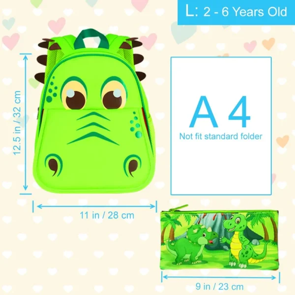 Dinosaur Backpack for Boys, 12" Toddler Preschool Kids Bookbag, Cute Animal Kindergarten Schoolbag - Image 3
