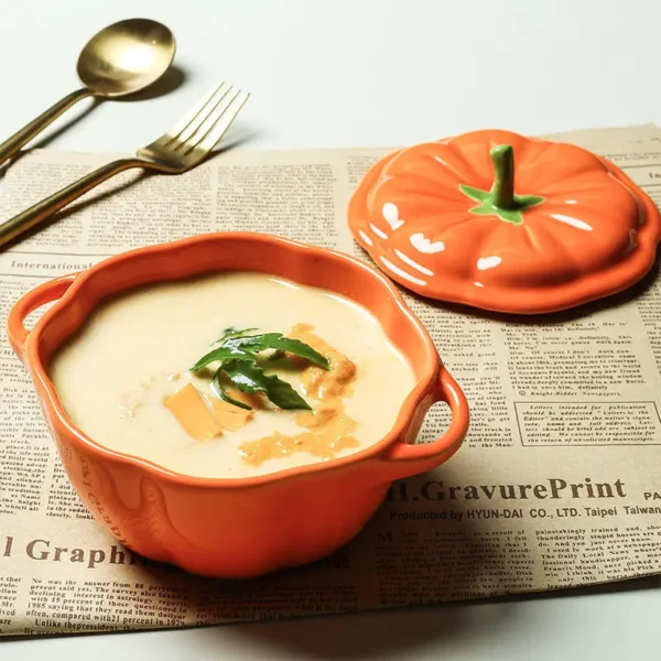 Creative Cute Pumpkin Steamed Egg Ceramic Bowl Household Stewed Cup with Lid Ceramic Double Ear Soup Bowl Rice Bowl - Image 6