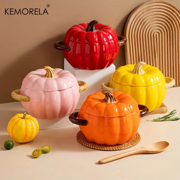 50OZ Dutch Oven Pot With Lid Ceramic Pumpkin Dish Halloween Pumpkin Pottery Dessert Saucepan No Open Flames Cute Pumpkin Bowl - Image 3