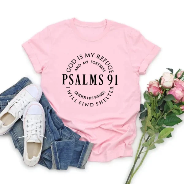 God Is My Refuge Psalms 91 Christian Shirt Christ Jesus Shirts Women's T-shirts Short Sleeve Religious Tshirt Jesus Love Tees - Image 7