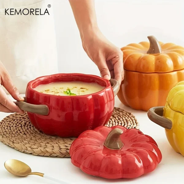 50OZ Dutch Oven Pot With Lid Ceramic Pumpkin Dish Halloween Pumpkin Pottery Dessert Saucepan No Open Flames Cute Pumpkin Bowl - Image 2