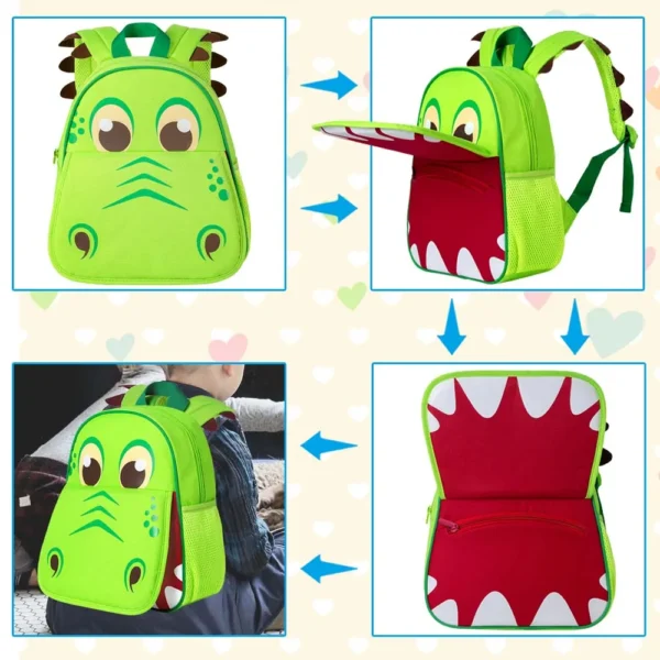 Dinosaur Backpack for Boys, 12" Toddler Preschool Kids Bookbag, Cute Animal Kindergarten Schoolbag - Image 5