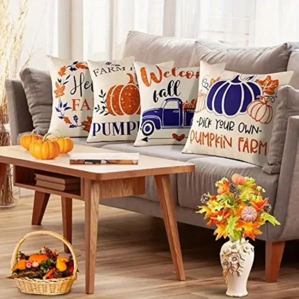 Home Decor Welcome Fall with Truck & Pumpkin Design Pattern Cushion Cover Suitable for Sofa Bedroom Car Pillow Cover - Image 4