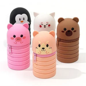Cartoon Silicone Pencil Case Animal Shape Desk Organizer Stationery Storage Bag Folding Pen Pouch Pencil Holder School Supplies