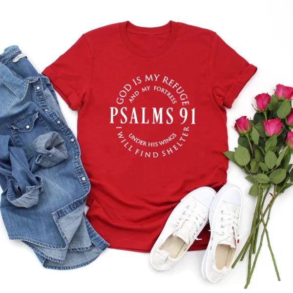 God Is My Refuge Psalms 91 Christian Shirt Christ Jesus Shirts Women's T-shirts Short Sleeve Religious Tshirt Jesus Love Tees - Image 8