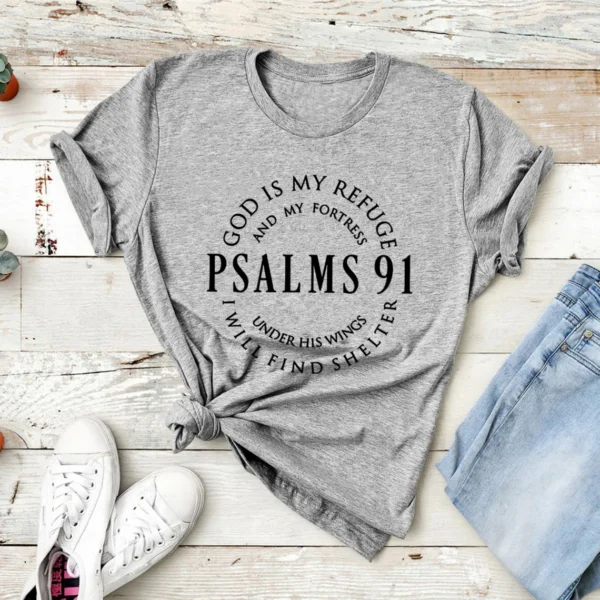 God Is My Refuge Psalms 91 Christian Shirt Christ Jesus Shirts Women's T-shirts Short Sleeve Religious Tshirt Jesus Love Tees - Image 6