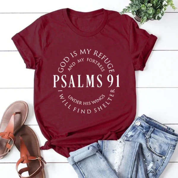 God Is My Refuge Psalms 91 Christian Shirt Christ Jesus Shirts Women's T-shirts Short Sleeve Religious Tshirt Jesus Love Tees - Image 10