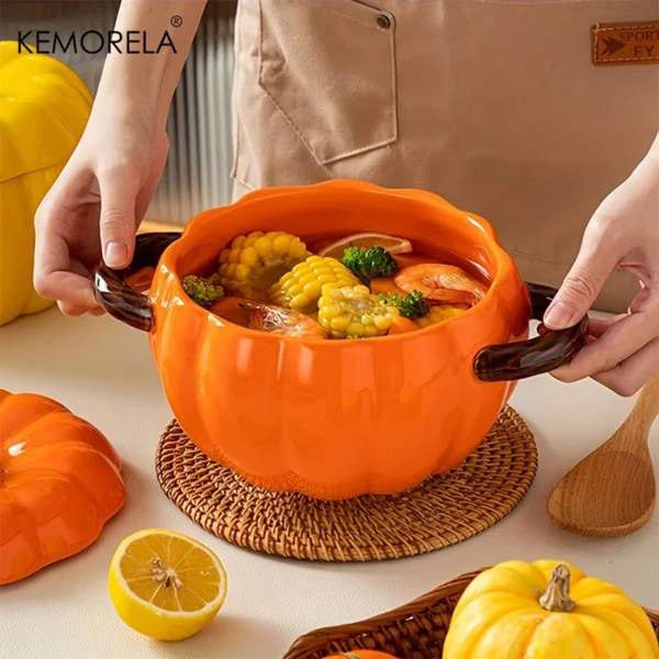 50OZ Dutch Oven Pot With Lid Ceramic Pumpkin Dish Halloween Pumpkin Pottery Dessert Saucepan No Open Flames Cute Pumpkin Bowl - Image 5