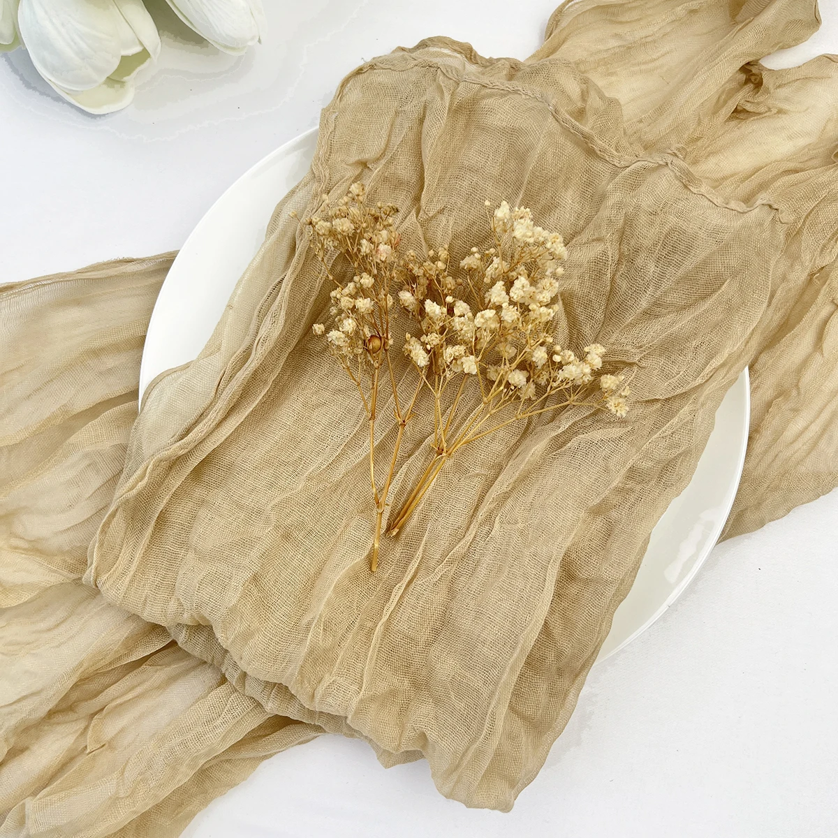 White Cheesecloth Table Runner Wedding Vintage Gauze Sheer Table Decor Dining Party Banquets Arch Overlay Draping Cake Decor - Image 15