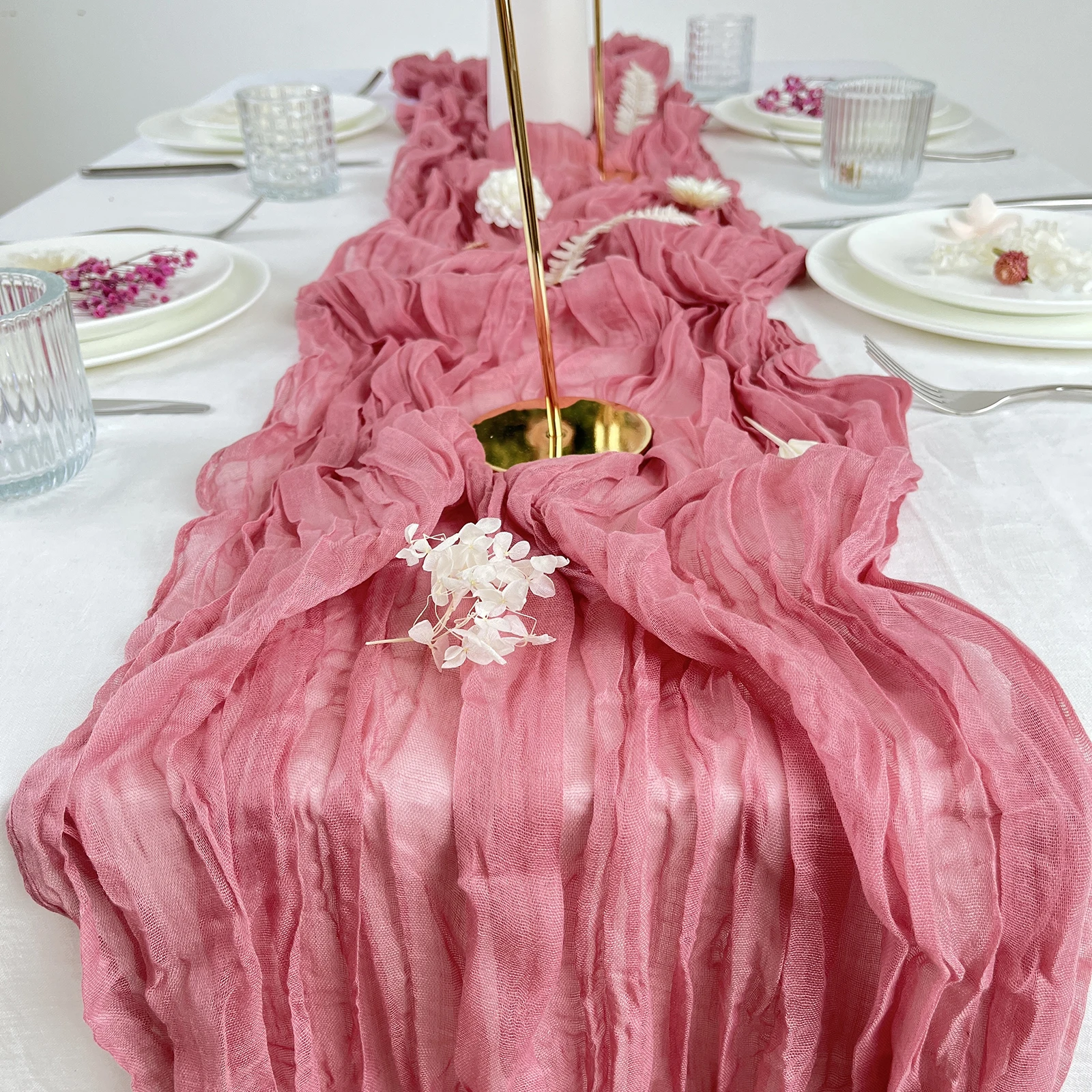 White Cheesecloth Table Runner Wedding Vintage Gauze Sheer Table Decor Dining Party Banquets Arch Overlay Draping Cake Decor - Image 18