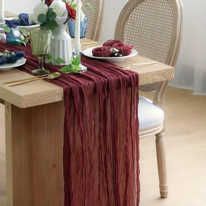 White Cheesecloth Table Runner Wedding Vintage Gauze Sheer Table Decor Dining Party Banquets Arch Overlay Draping Cake Decor - Image 26