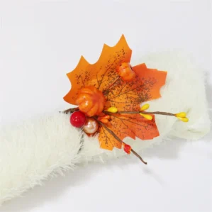 New Now Maple Leaf Pumpkin Halloween Napkin Ring Napkin Clasp Fall Simulation Berry Thanksgiving Decoration Garland