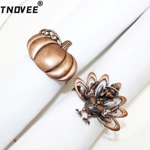 6Pcs Retro Turkey Napkin Rings for Table Decorations Pumpkin Thanksgiving Napkin Holder for Fall Thanksgiving Party Decor ERH164