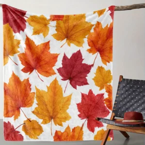 1pc Sdoo Flannel Blanket - Soft Warm Throw with Red, Orange, Yellow Maple Leaves - All-Season Couch, Bed, Camping, Travel, Offic