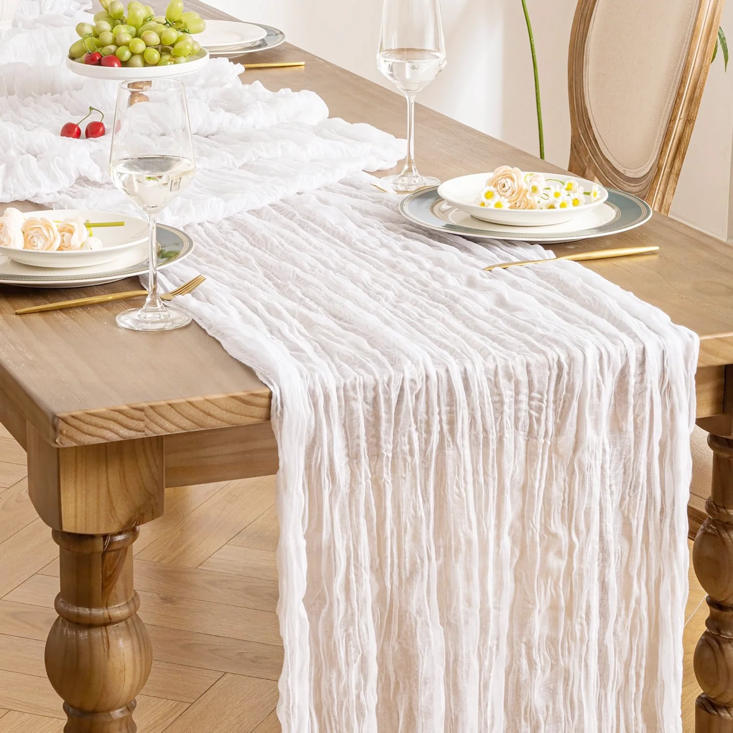 White Cheesecloth Table Runner Wedding Vintage Gauze Sheer Table Decor Dining Party Banquets Arch Overlay Draping Cake Decor