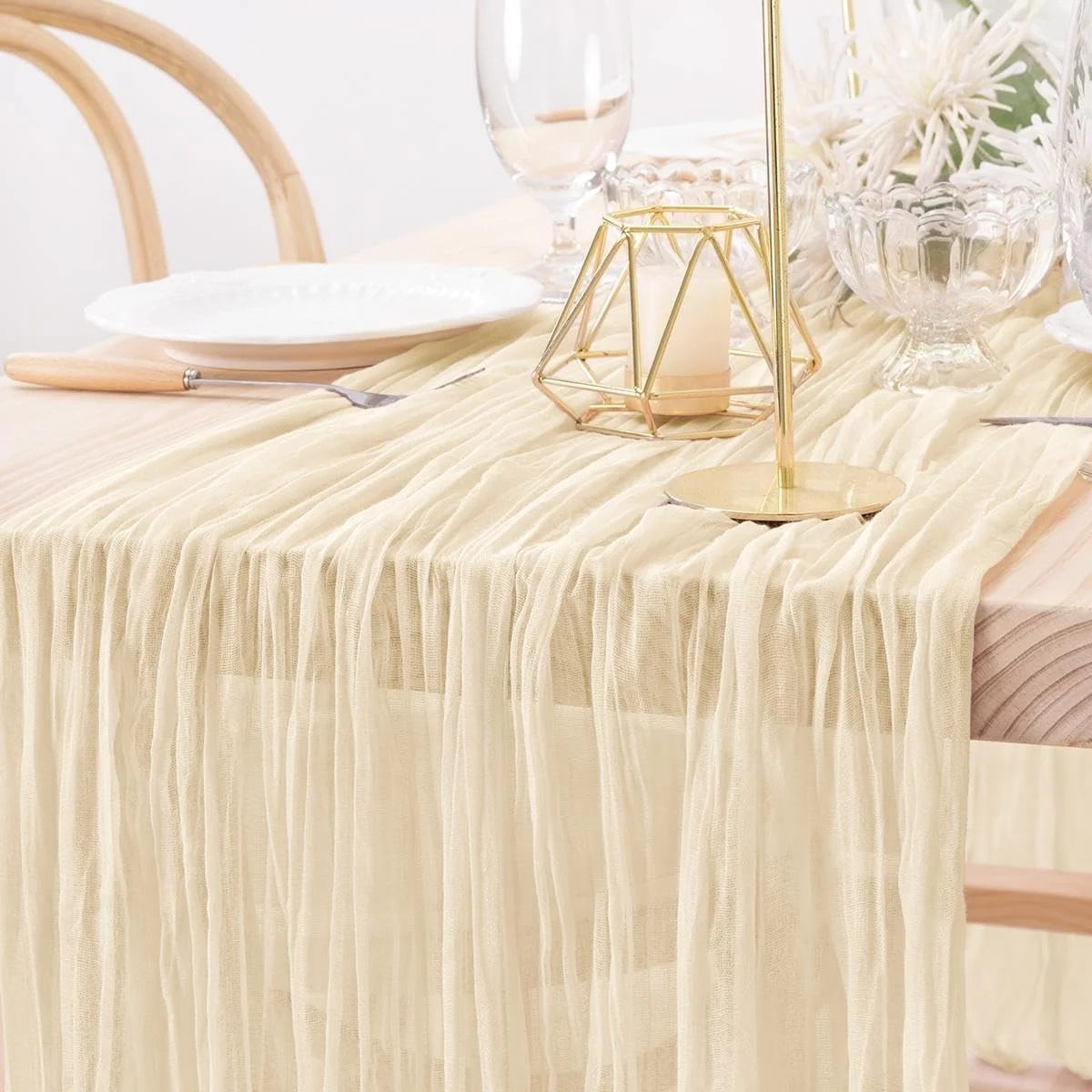 White Cheesecloth Table Runner Wedding Vintage Gauze Sheer Table Decor Dining Party Banquets Arch Overlay Draping Cake Decor - Image 16