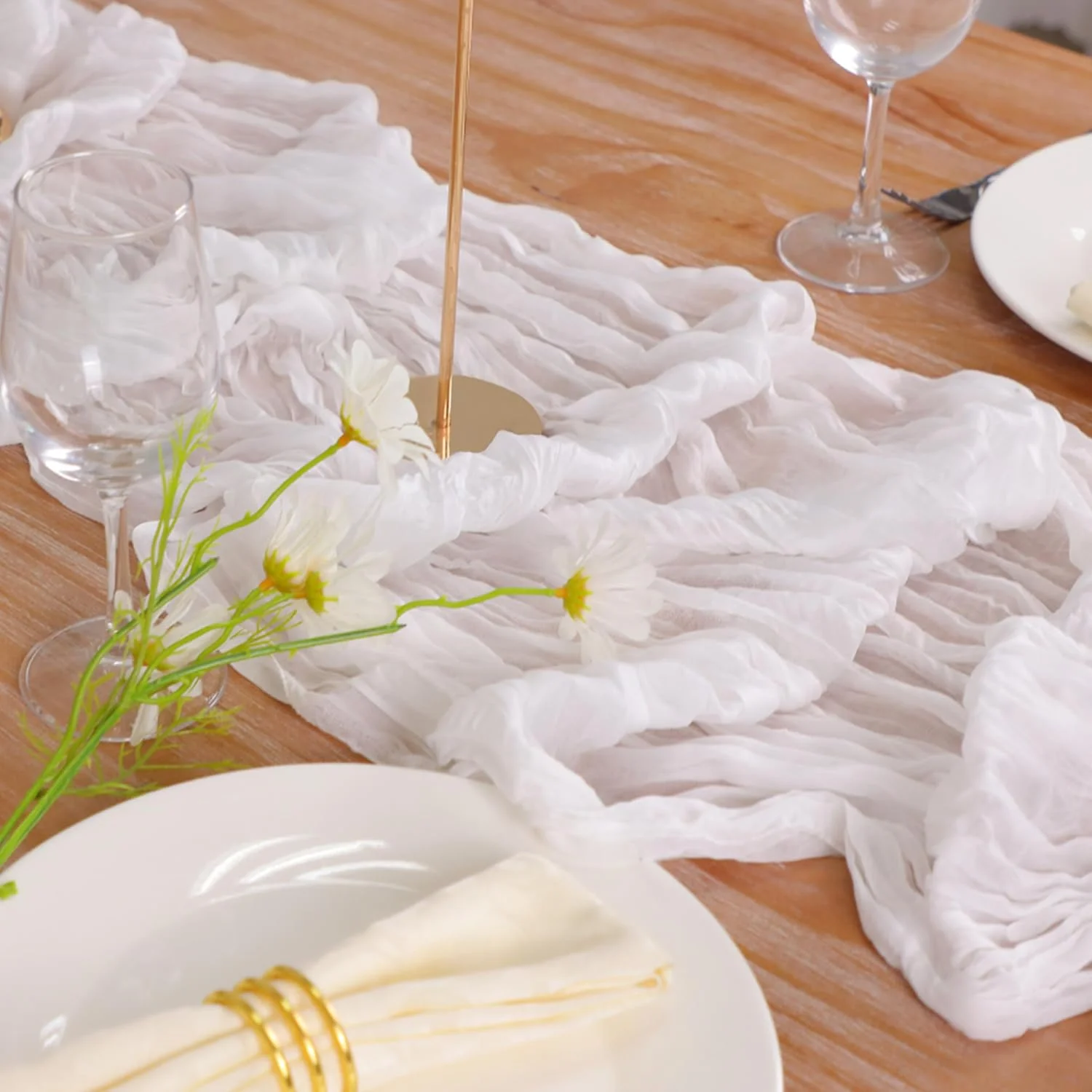 White Cheesecloth Table Runner Wedding Vintage Gauze Sheer Table Decor Dining Party Banquets Arch Overlay Draping Cake Decor - Image 3