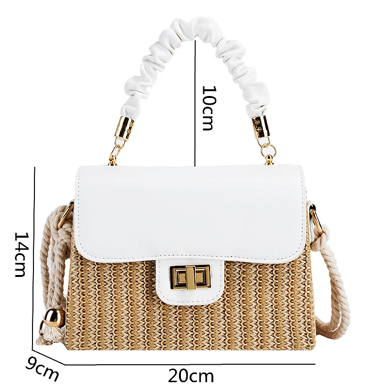 Straw Beach Bag for Women 2021 Summer Pleated Handle Luxury Designer Bag Contrast Color Crossbody Purse and Handbag Lady Bolsos - Image 2