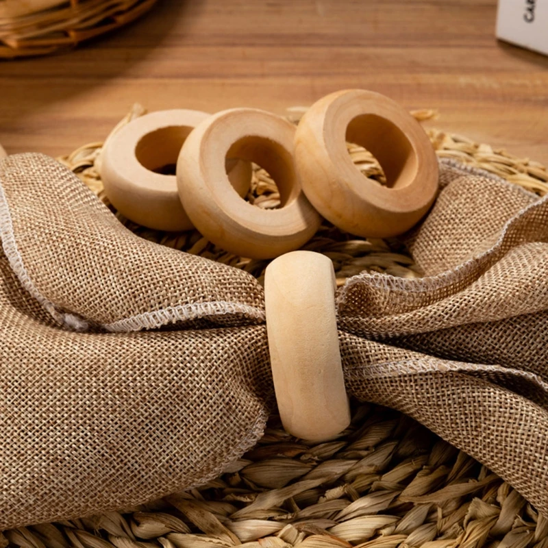 10 Pack Wooden Napkin Rings Dinner Round Napkin Holder Towel Serviette Tableware - Image 2