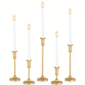 Gold Candlestick Holders Set Of 5, Wedding Birthday Candlelight Dinner Table Centerpiece, Halloween And Christmas Decorations