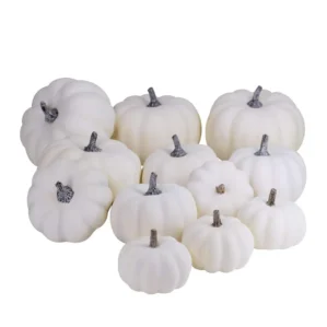 12Pcs White Artificial Pumpkins Assorted Bulk Table Decor Lifelike for All Hallows Day Fall Harvest Party Thanksgiving
