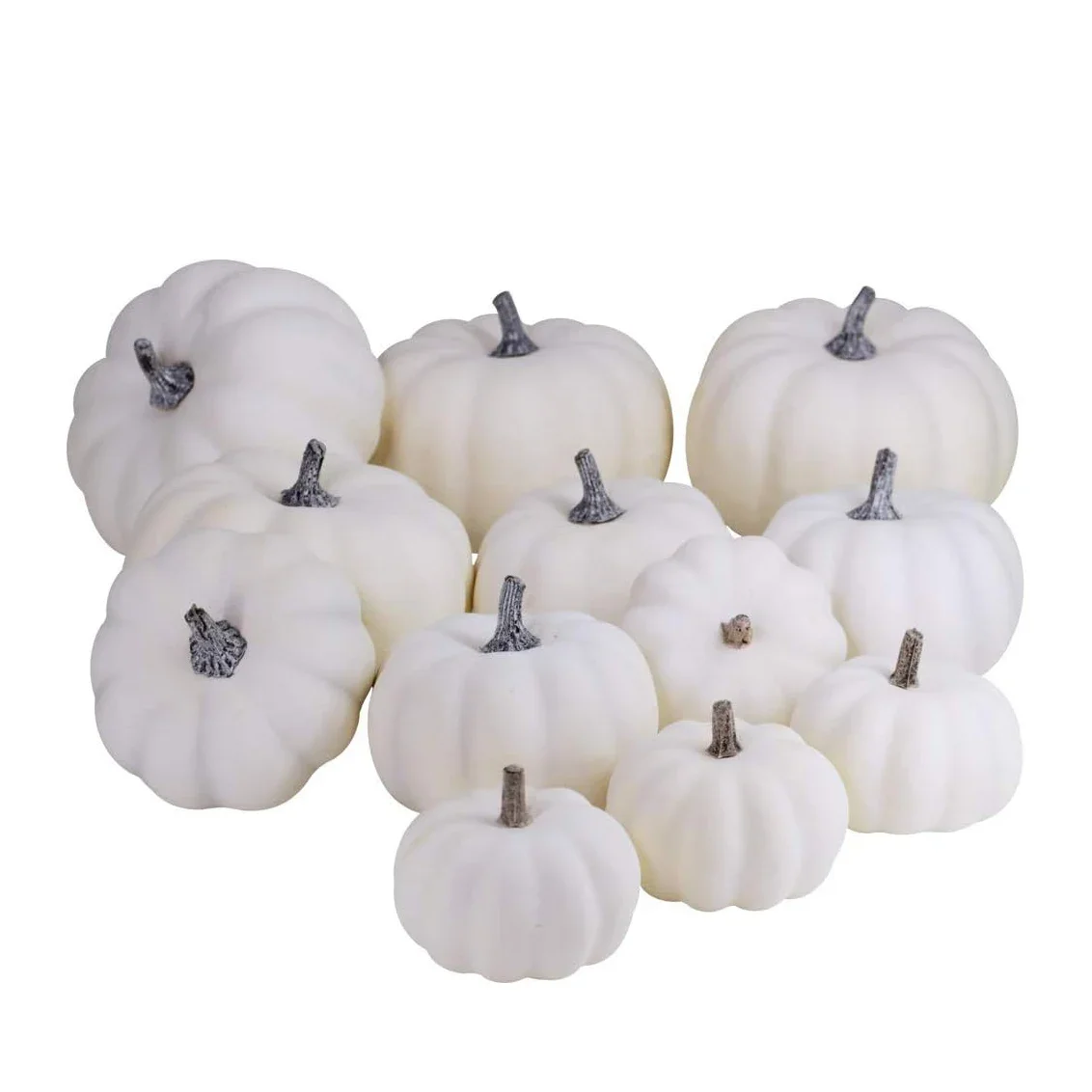12Pcs White Artificial Pumpkins Assorted Bulk Table Decor Lifelike for All Hallows Day Fall Harvest Party Thanksgiving