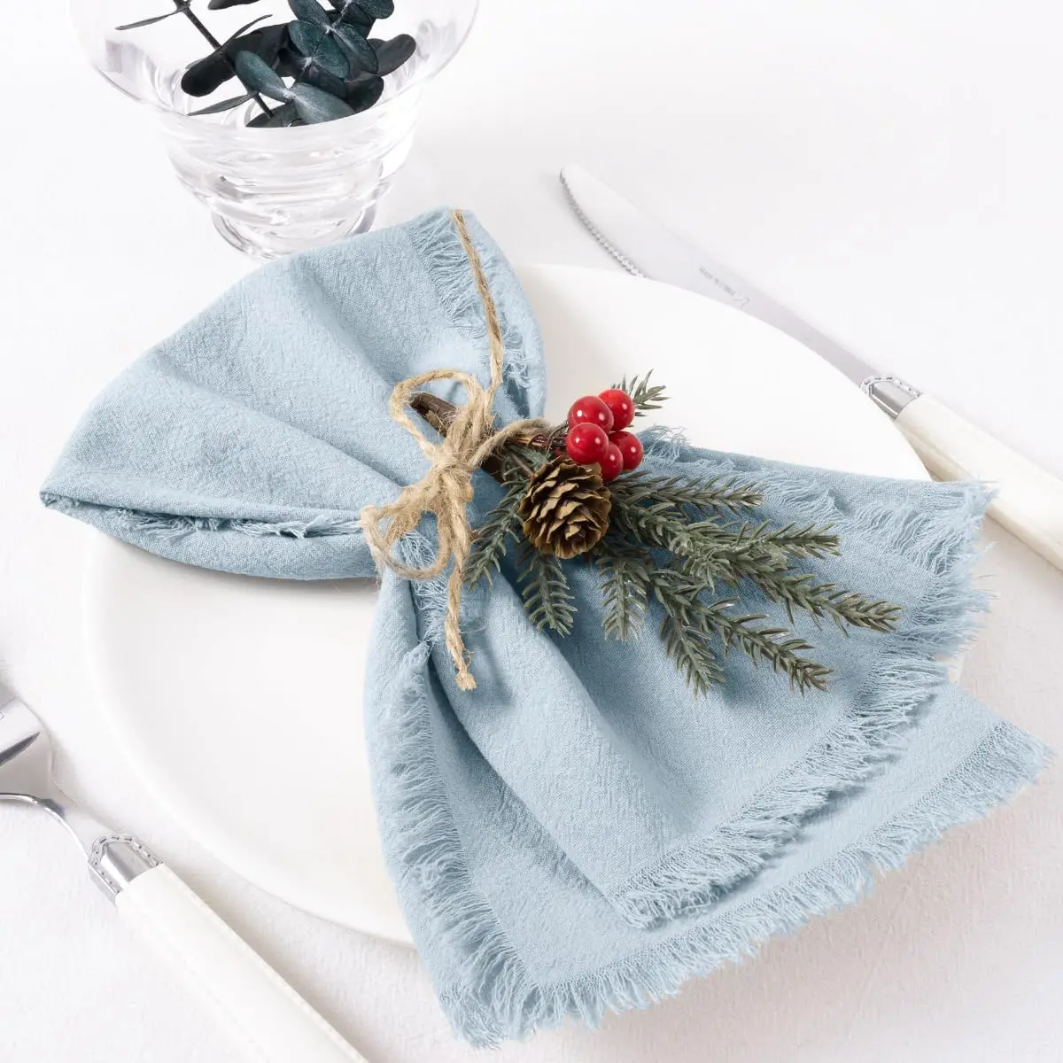 Cotton Linen Napkins with Rustic Boho Fringe, Handmade Cloth, Fall, Christmas, Wedding Decor, 18x18Inch, 6 Packs - Image 3