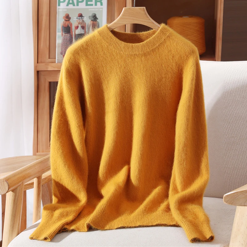 Women's Round-neck Mink Cashmere Sweater Soft Pullover Jumper Comfortable Knitted Top for Autumn Winter Pure Mink Material - Image 9