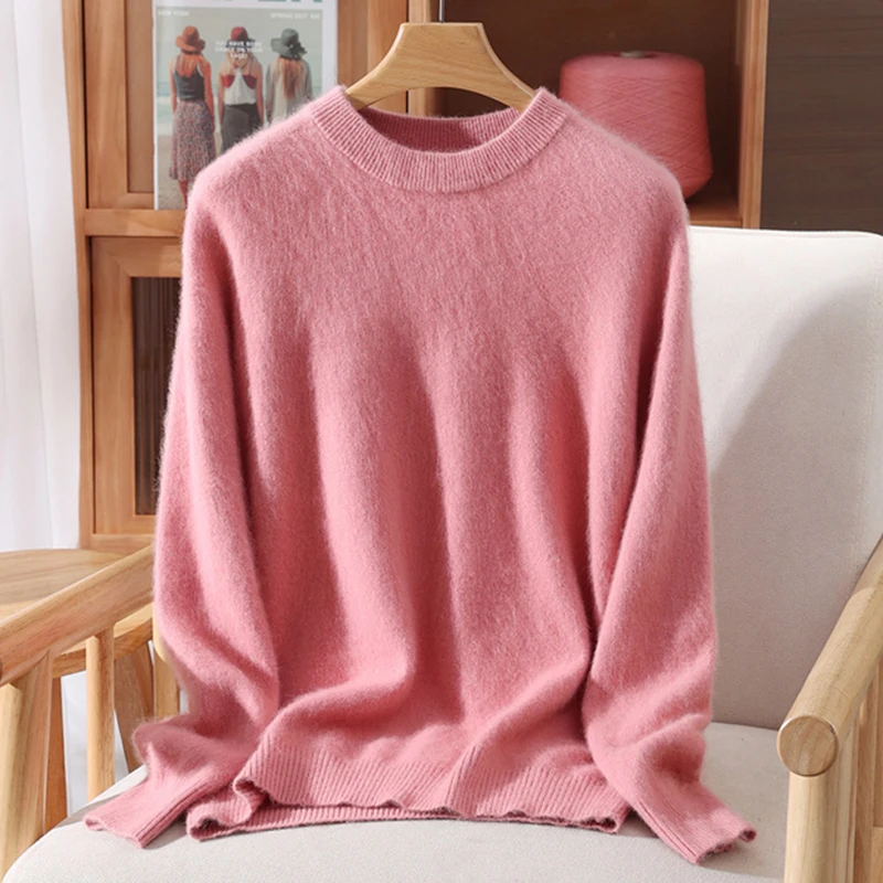 Women's Round-neck Mink Cashmere Sweater Soft Pullover Jumper Comfortable Knitted Top for Autumn Winter Pure Mink Material - Image 11