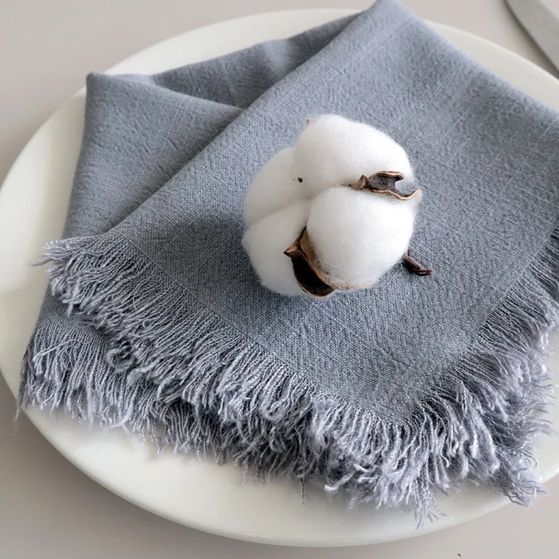 Cotton Linen Napkins with Rustic Boho Fringe, Handmade Cloth, Fall, Christmas, Wedding Decor, 18x18Inch, 6 Packs - Image 17