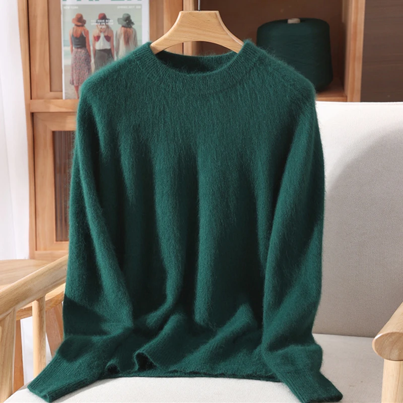 Women's Round-neck Mink Cashmere Sweater Soft Pullover Jumper Comfortable Knitted Top for Autumn Winter Pure Mink Material - Image 14