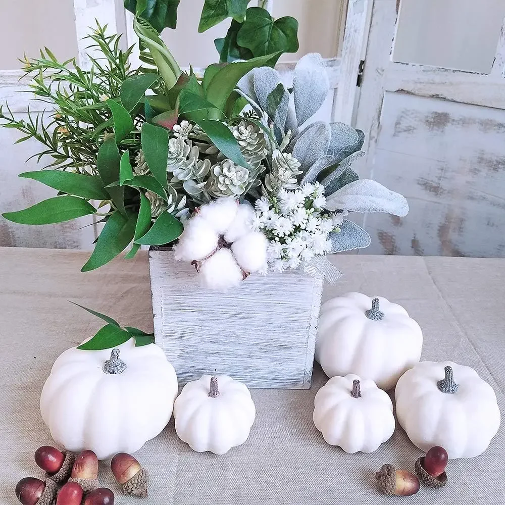 12Pcs White Artificial Pumpkins Assorted Bulk Table Decor Lifelike for All Hallows Day Fall Harvest Party Thanksgiving - Image 6