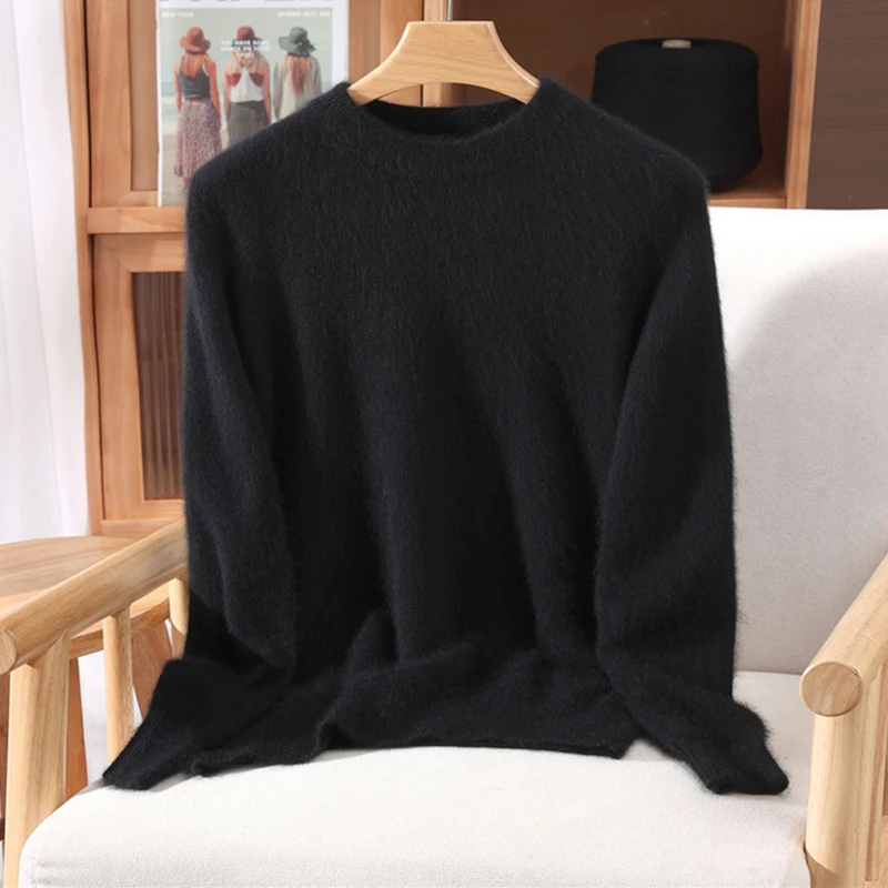 Women's Round-neck Mink Cashmere Sweater Soft Pullover Jumper Comfortable Knitted Top for Autumn Winter Pure Mink Material - Image 13