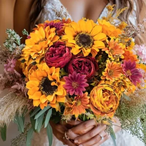Artificial Flowers Silk Sunflowers Festival Autumn Garland Wedding Bridal Bouquet Home Room Arrangement Vase Window Sill Decor
