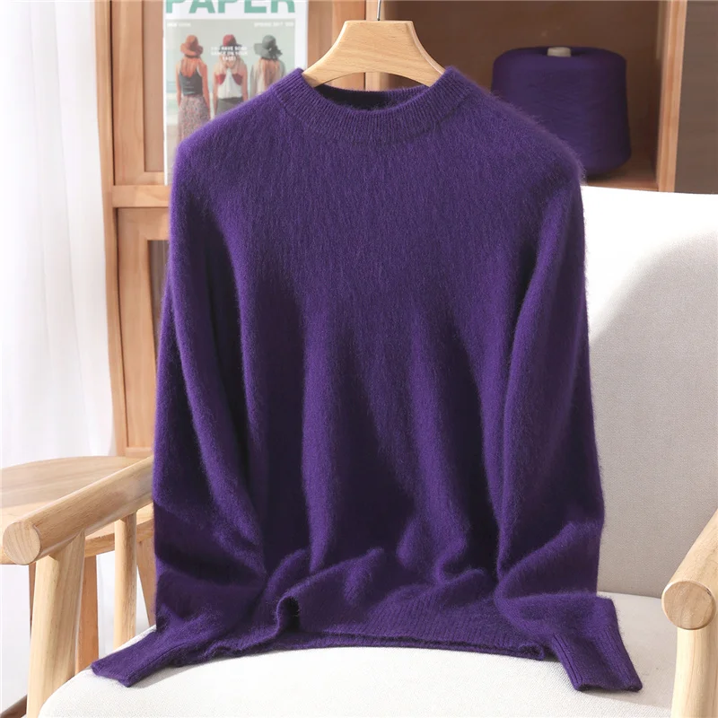 Women's Round-neck Mink Cashmere Sweater Soft Pullover Jumper Comfortable Knitted Top for Autumn Winter Pure Mink Material - Image 3