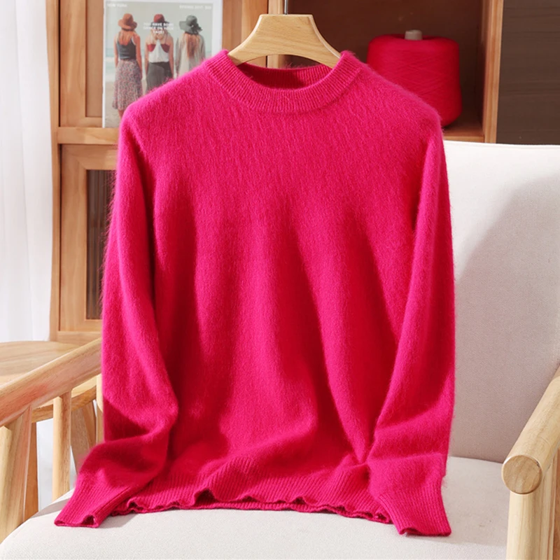 Women's Round-neck Mink Cashmere Sweater Soft Pullover Jumper Comfortable Knitted Top for Autumn Winter Pure Mink Material - Image 10