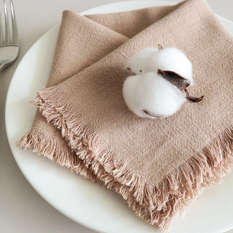 Cotton Linen Napkins with Rustic Boho Fringe, Handmade Cloth, Fall, Christmas, Wedding Decor, 18x18Inch, 6 Packs - Image 11