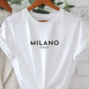 Fashion T Shirt Milano Letter Print T-shirt Casual Crew Neck Short Sleeve Top Tee Spring Summer Women's Clothing