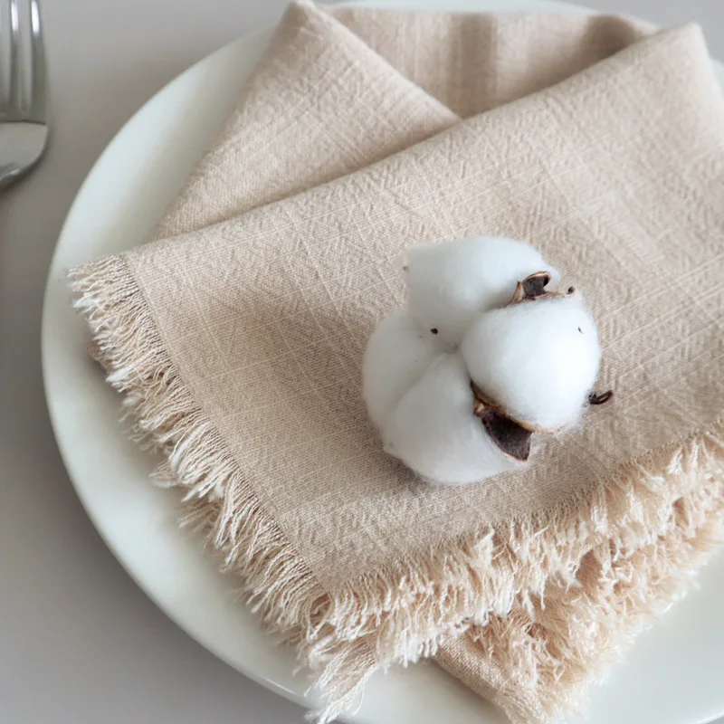 Cotton Linen Napkins with Rustic Boho Fringe, Handmade Cloth, Fall, Christmas, Wedding Decor, 18x18Inch, 6 Packs - Image 8