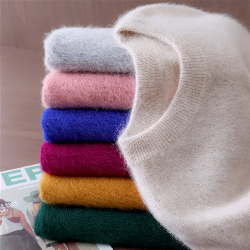 Women's Round-neck Mink Cashmere Sweater Soft Pullover Jumper Comfortable Knitted Top for Autumn Winter Pure Mink Material - Image 6