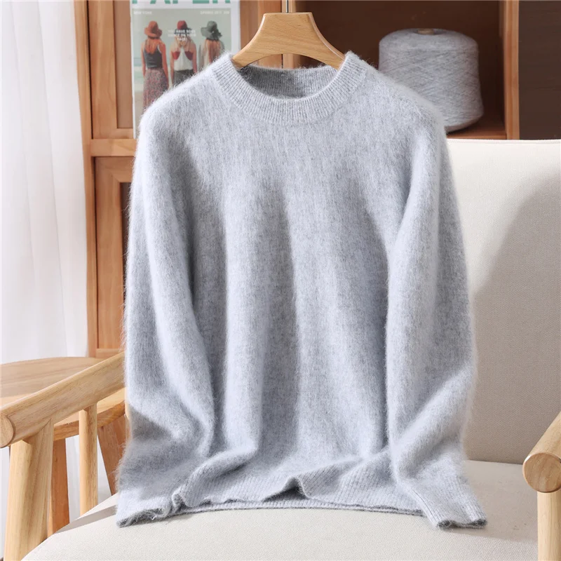 Women's Round-neck Mink Cashmere Sweater Soft Pullover Jumper Comfortable Knitted Top for Autumn Winter Pure Mink Material - Image 2
