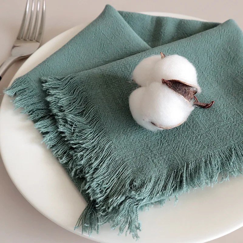 Cotton Linen Napkins with Rustic Boho Fringe, Handmade Cloth, Fall, Christmas, Wedding Decor, 18x18Inch, 6 Packs - Image 12