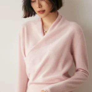 Women's 100% Cashmere Sweater Crossover Collar Pullover Office Lady Basic Grace Cashmere Knitwear Autumn Winter Tops