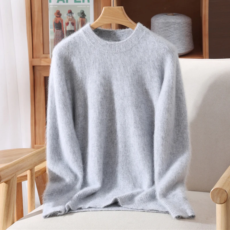 Women's Round-neck Mink Cashmere Sweater Soft Pullover Jumper Comfortable Knitted Top for Autumn Winter Pure Mink Material - Image 18
