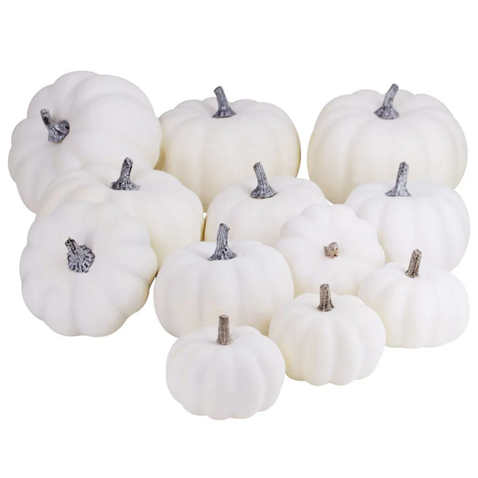 12Pcs White Artificial Pumpkins Assorted Bulk Table Decor Lifelike for All Hallows Day Fall Harvest Party Thanksgiving - Image 7