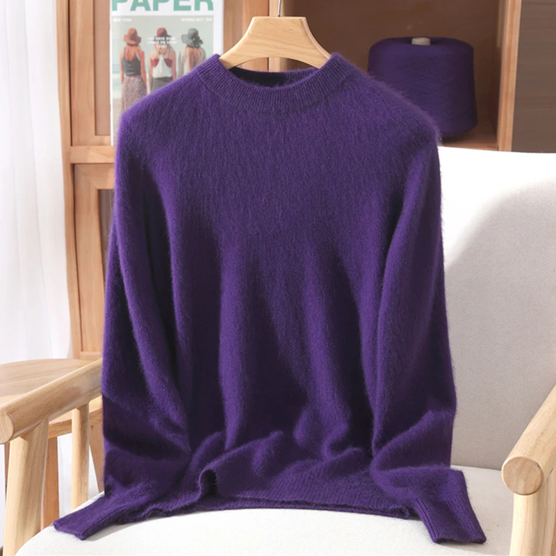Women's Round-neck Mink Cashmere Sweater Soft Pullover Jumper Comfortable Knitted Top for Autumn Winter Pure Mink Material - Image 15