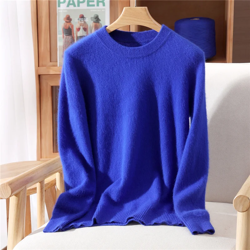 Women's Round-neck Mink Cashmere Sweater Soft Pullover Jumper Comfortable Knitted Top for Autumn Winter Pure Mink Material - Image 5