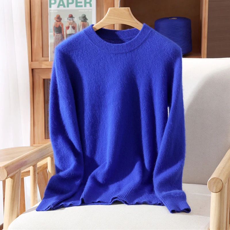 Women's Round-neck Mink Cashmere Sweater Soft Pullover Jumper Comfortable Knitted Top for Autumn Winter Pure Mink Material - Image 8